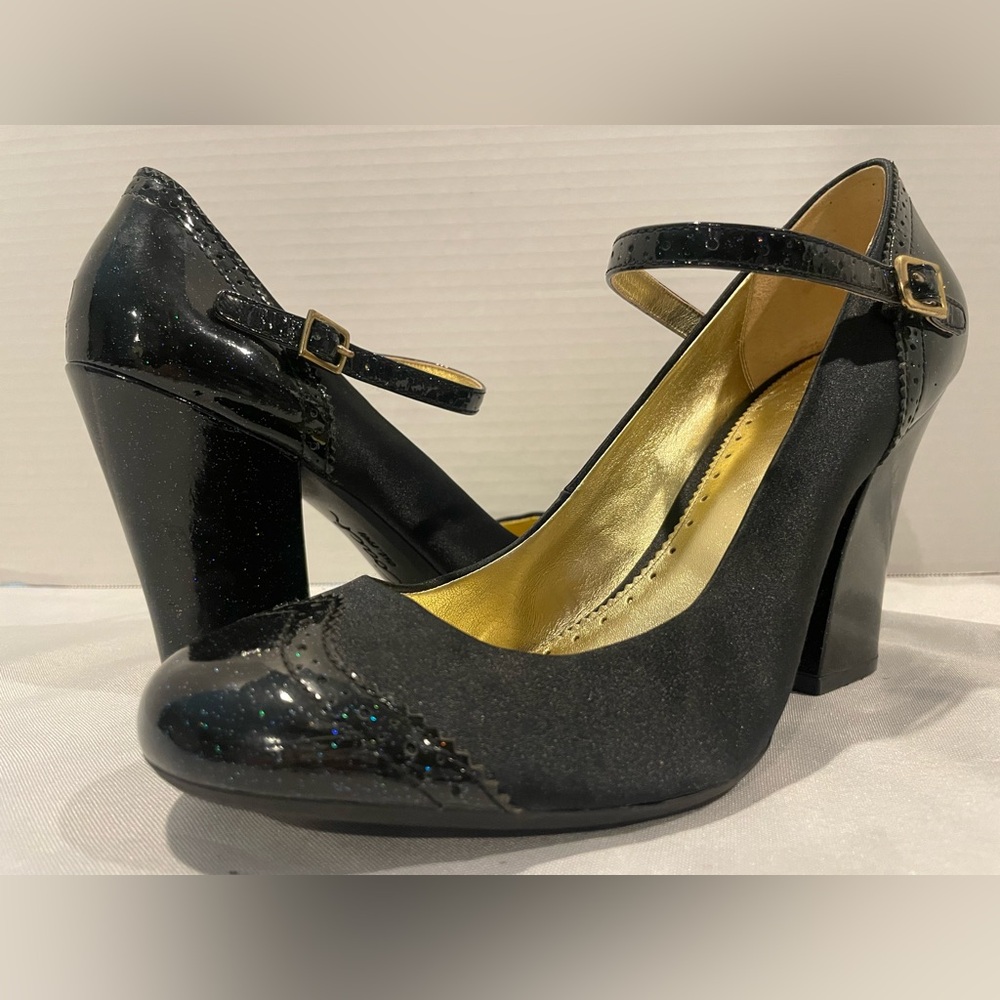 COACH Rosaria Mary Jane Buckle Sparkle Ankle Strap Round Toe Block Heel Women 10